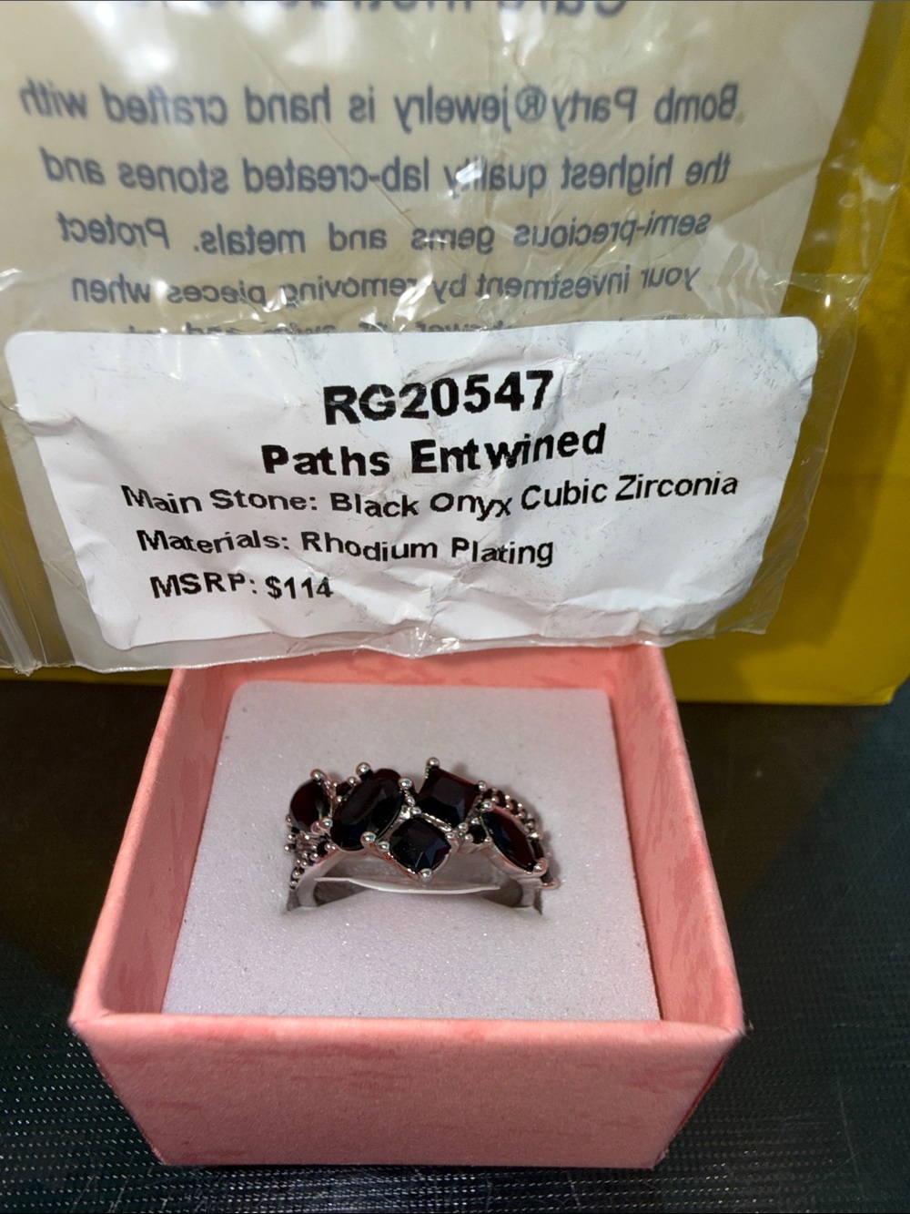 Paths Entwined Black Onyx Rhodium-Plated Ring